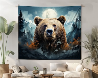 Tapiz de pared de oso desierto montaña pared colgante naturaleza paisaje pared arte estético oso amante regalo decoración del hogar dormitorio dormitorio colgante