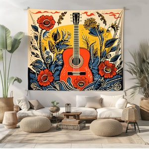 Guitar Tapestry by Artist Dan Morris Music Studio Guitar Gift Music Lover Washable Soft Fabric Choose Size Music Studio dan Morris Etsy