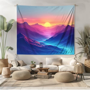 Pastel Mountain Wall Tapestry Wilderness Wall Hanging Sunset Landscape Wall Art Aesthetic Nature Lover Gift Home Decor Bedroom Dorm Room