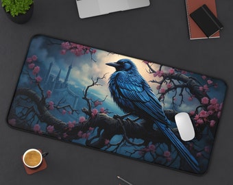 Raven Gothic Desk Mat Dark Academia Library Desk Mat Big Gothic Desk Mat Goth Mouse Pad Goth Deskpad Dark Mousepad Witch Deskmat