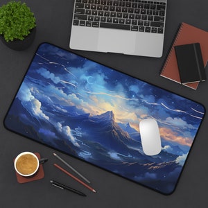 Pastel Clouds Mountain Desk Mat Kawaii Cloud Mousepad Aesthetic Desk Mat for Office Decor Cute Desk Decor Clouds Deskmat Office Gifts