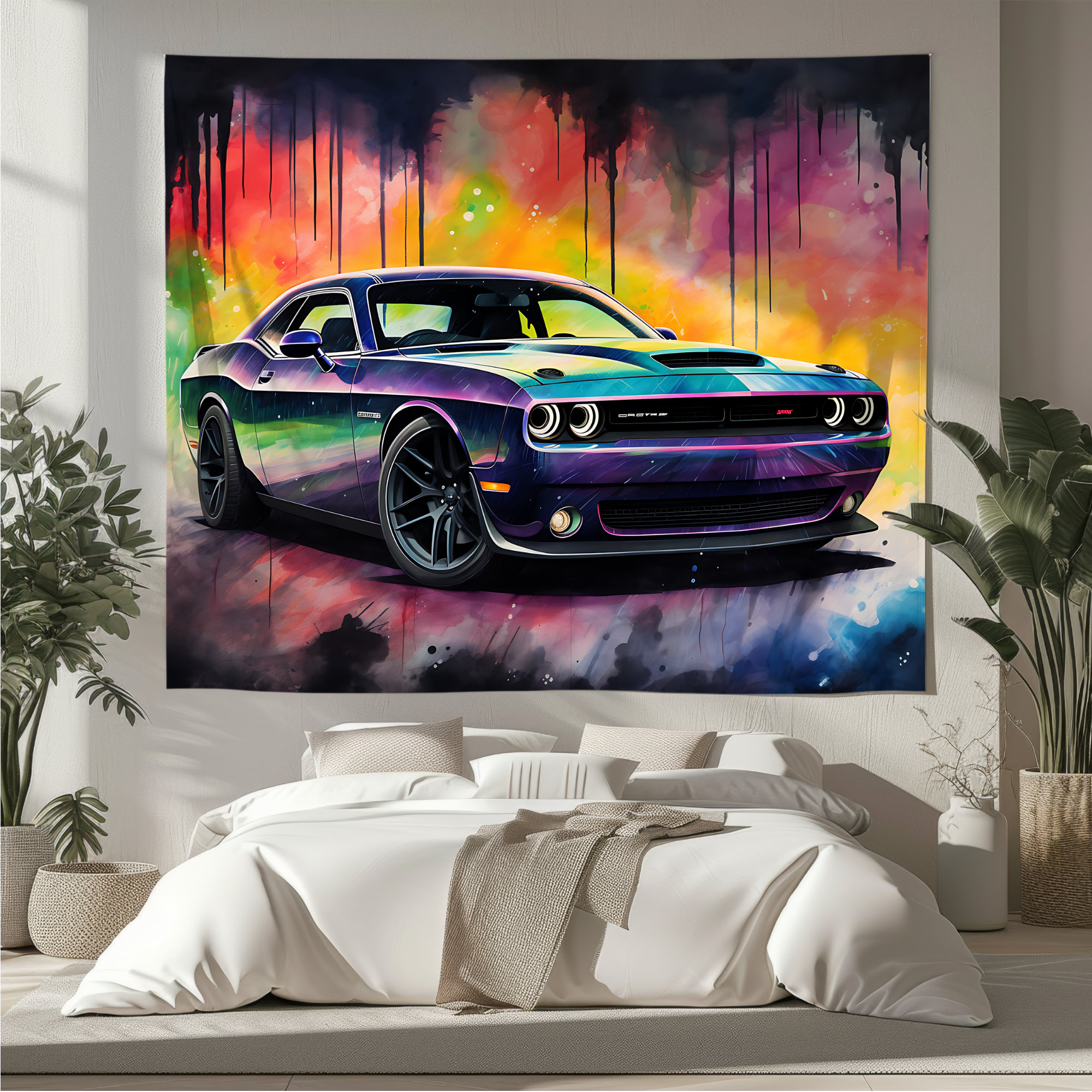 Alcohol Ink Dodge Challenger Wall Tapestry Muscle Car Wall Hanging ...