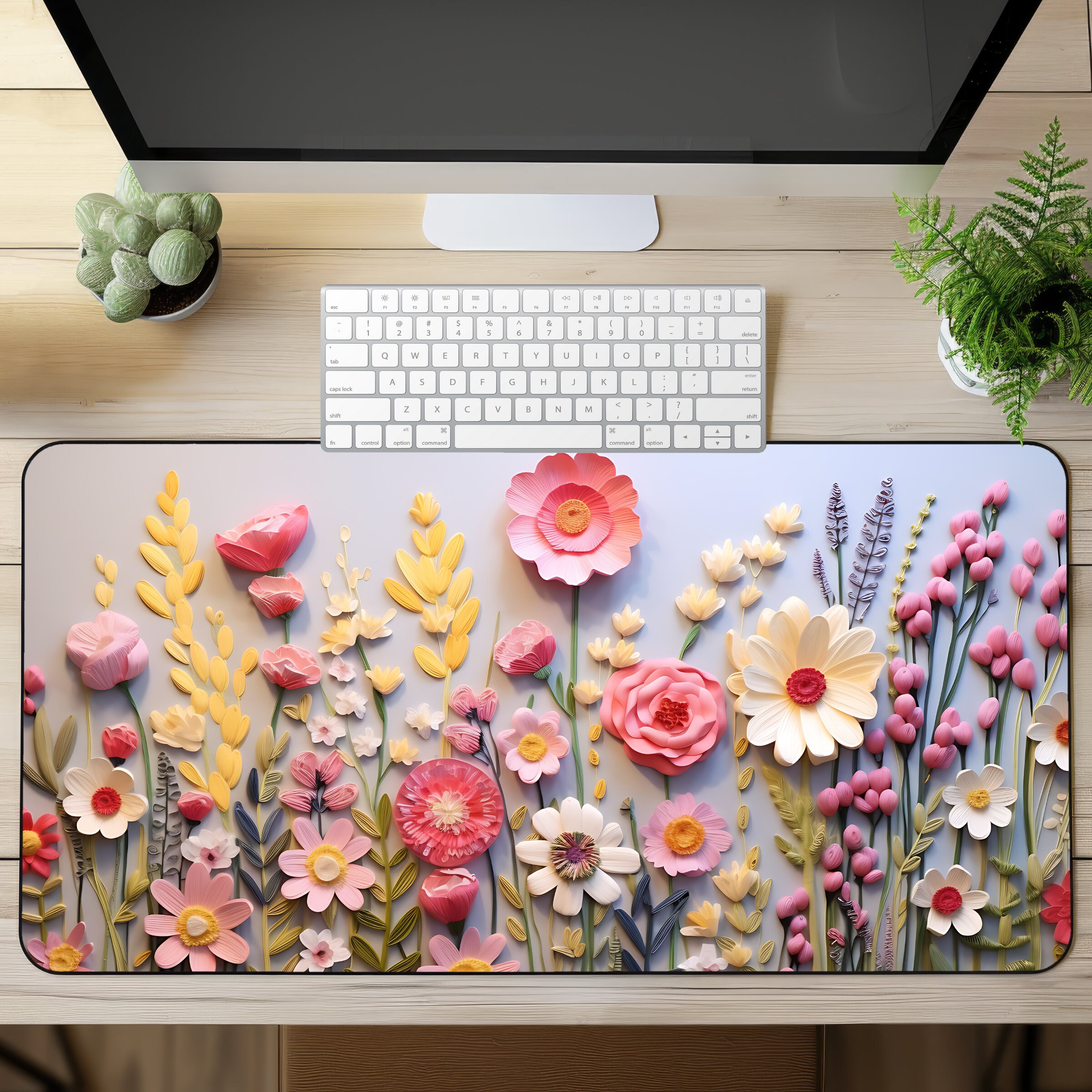 Floral Computer Mat 3D Colorful Flower Field Art Desk Mat Floral Garden Desk Pad ...