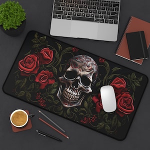 Skull and Roses Desk Mat Nature Gothic Mousepad Mexican Aesthetic Desk Mat Office Decor Dark Academia Desk Decor Gothic Deskmat Office Gifts