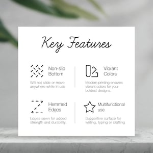 May include: Key Features of a desk mat: non-slip bottom, vibrant colors, hemmed edges, and multifunctional use. The mat is designed to be supportive for writing, typing, or crafting.