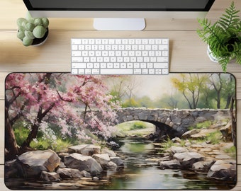 Vintage Blumen Maus Unterlage Brücke Schreibtischmatte Blumen Maus Pad Märchen See Brücke Schreibtischunterlage Natur Mousepad Elegante Schreibtisch Dekor