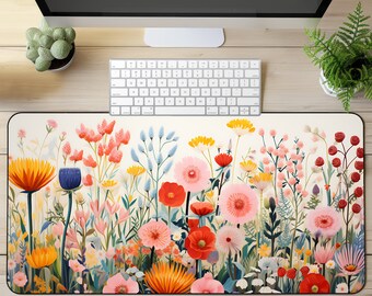 Blumen Feld Kunst Schreibtischmatte Blumengarten Schreibtischunterlage Wildblumen Mauspad Sommerblumen Schreibtischunterlage Botanisches Mousepad Lebendige Schreibtischdeko