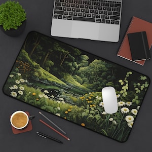 Wild Flowers Forrest Desk Mat, Floral & Botanical Mouse Pad, CottageCore Workspace Decor, Nature-Inspired Large Desk Mat