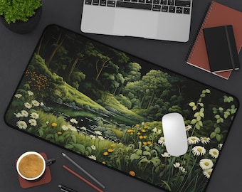 Wild Flowers Forrest Desk Mat, Floral & Botanical Mouse Pad, CottageCore Workspace Decor, Nature-Inspired Large Desk Mat