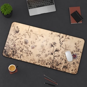 Retro gepresste Wildblumen Schreibtischmatte Cottagecore Matte Botanisches Mauspad Vintage Schreibtischmatte Floral Mousepad Beige Schreibtischunterlage Natur Schreibtisch Dekor