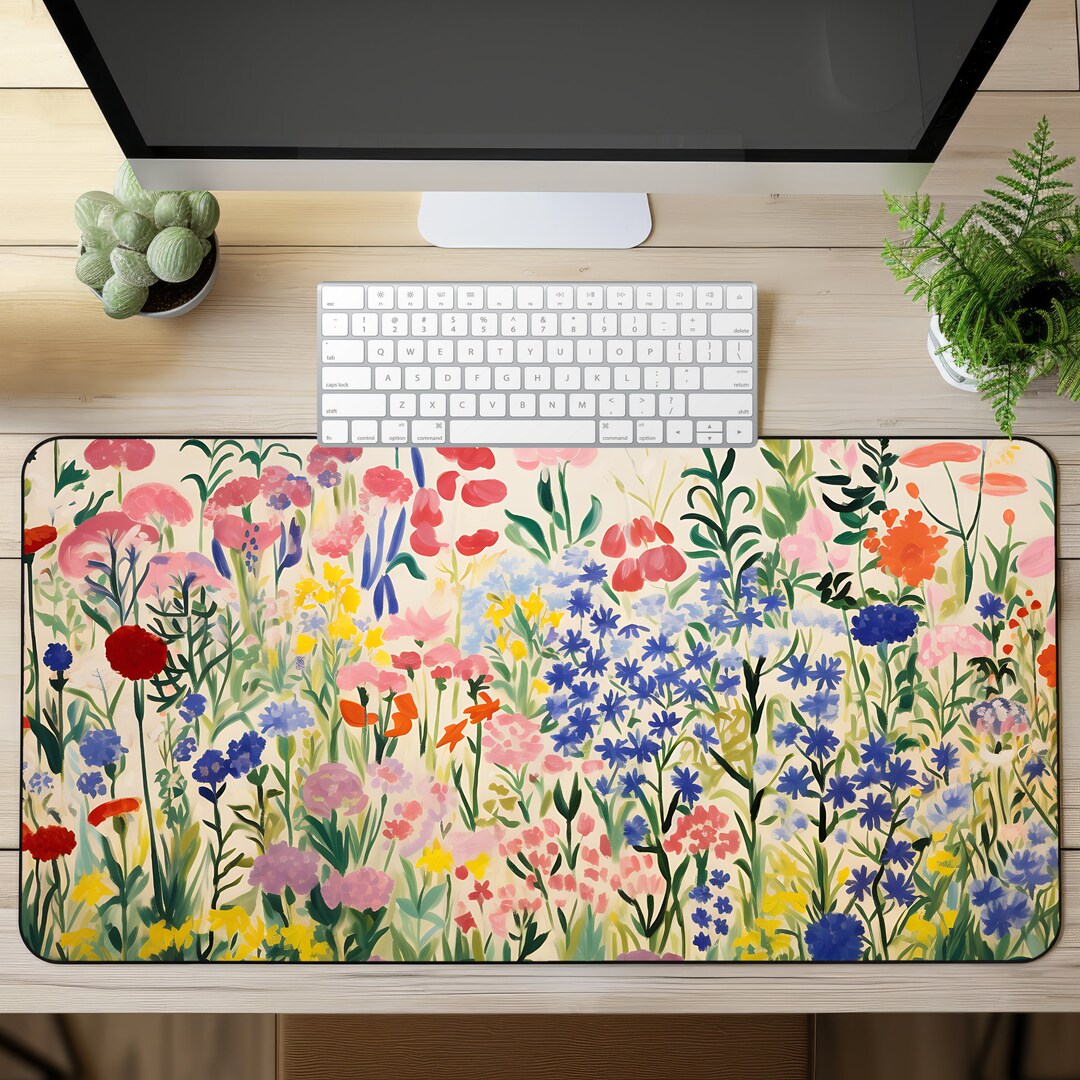 Floral Computer Mat Colorful Flower Field Art Desk Mat Floral Garden Desk Pad Wildflowers ...