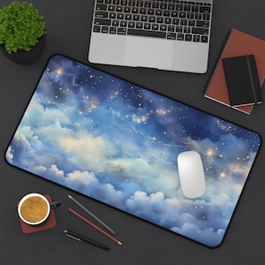 Pastel Clouds Stars Desk Mat Kawaii Cloud Mousepad Aesthetic Desk Mat for Office Decor Cute Desk Decor Clouds Deskmat Office Gifts