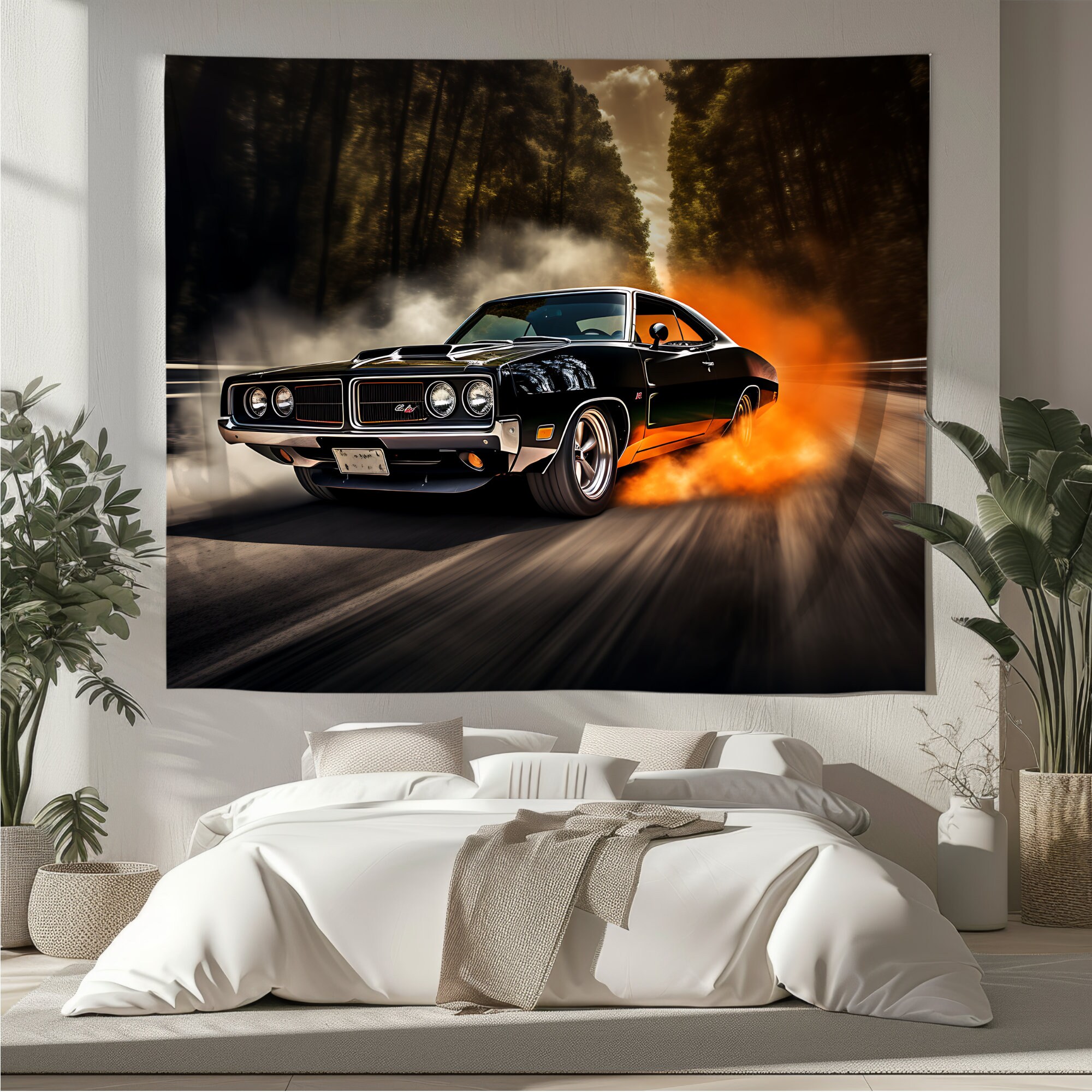 Classic Dodge Charger Wall Tapestry Muscle Car Smoke Wall Hanging ...