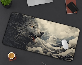 Dire Wolf Desk Mat Viking Wolf Mousepad Clouds Deskmat Norse Deskmat Nordic Deskpad Mythological Mousepad Office Desk Decor Gift Big XXL