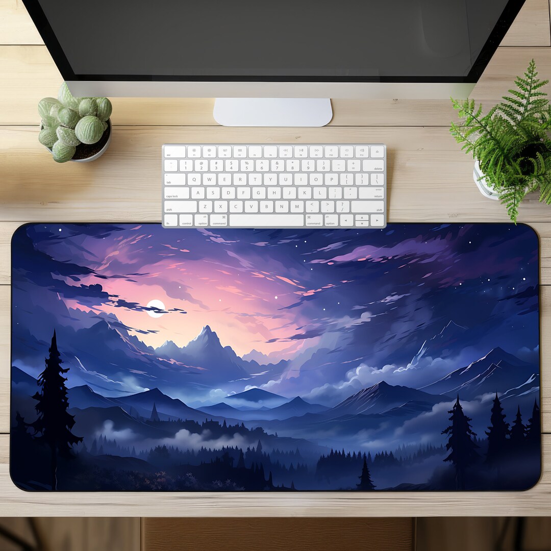 Pastel Blue Pink Desk Mat Cloud Mountain Mousepad Kawaii Mouse Pad Sky ...