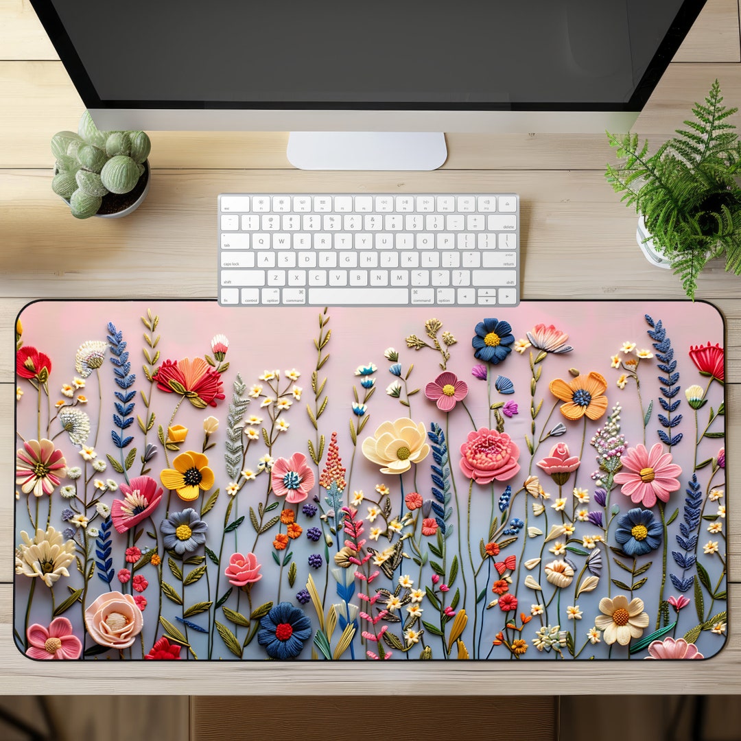 Floral Computer Mat 3D Colorful Flower Field Art Desk Mat Floral Garden Desk Pad ...