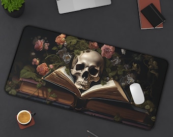 Dark Academia Library Desk Mat Gothic Mouse Pad Big Gothic Desk Mat Goth Deskpad Deskmat Skull & Flower Deskmat Dark Mousepad Witch Deskmat