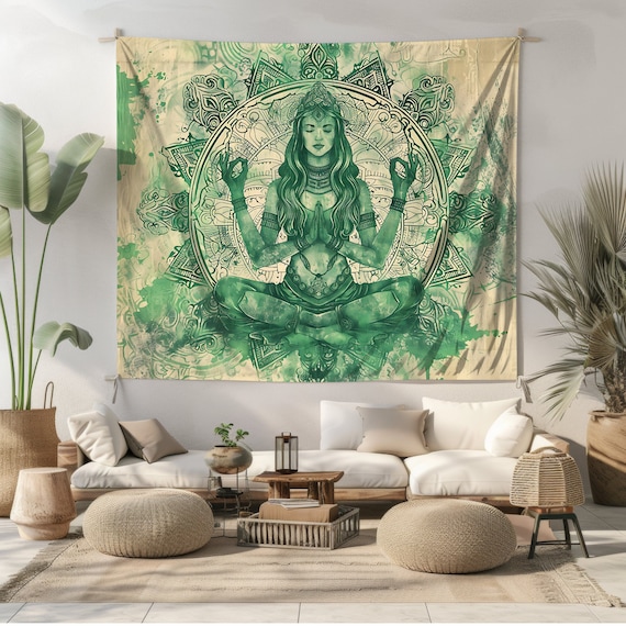 Nature Goddess Wall Tapestry Mysterious Occult Wall Art Meditation Wall Art Sacred Geometry Aesthetic Enchanting Bedroom Living & Dorm Decor