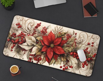 Christmas Poinsettia Desk Mat Floral Deskmat Holiday Mouse Pad Xmas Gift Deskpad Christmas Flowers Gift Winter Flowers Desk Decor XXL Pad