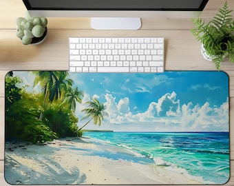 Tropical Paradise Desk Mat Green Blue Desk Mat Beach Waves Mouse Pad Ocean Desk Pad Nautical Mousepad Lo Fi Nature Desk Decor Office Gift