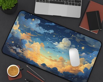 Anime Kawaii Clouds Stars Desk Mat Pastel Night Cloud Mousepad Aesthetic Desk Mat Office Decor Cute Desk Decor Office Desk Accessories