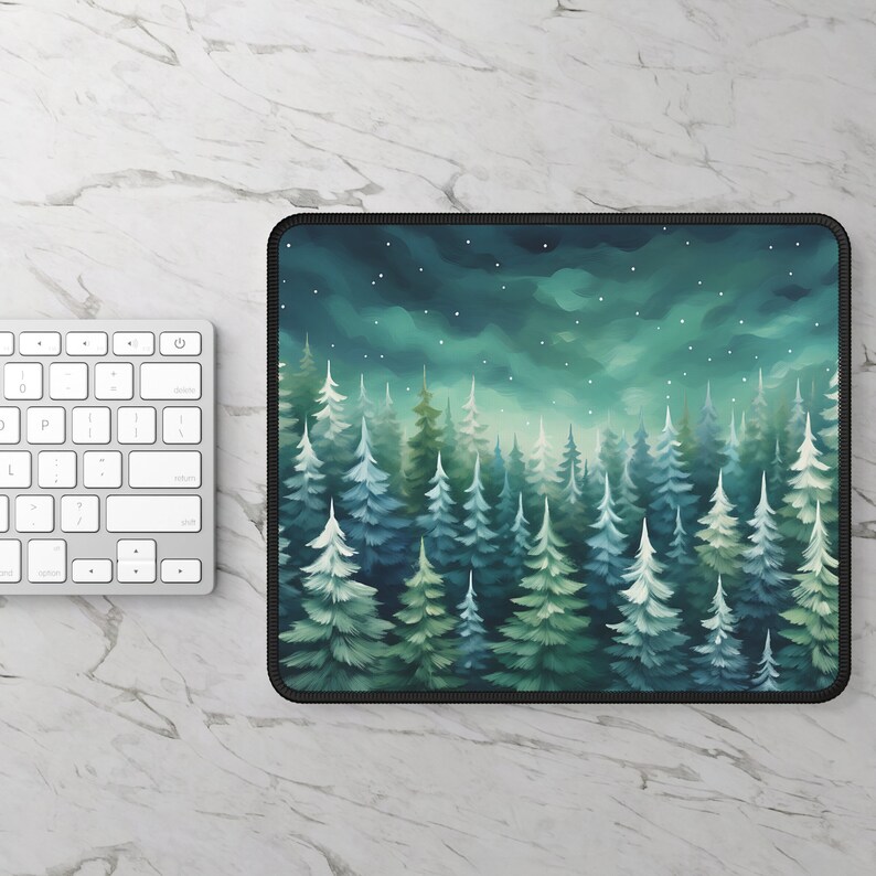 Pine Tree Desk Mat Green Forest Desk Mat Nature Mouse Pad Winter Snow