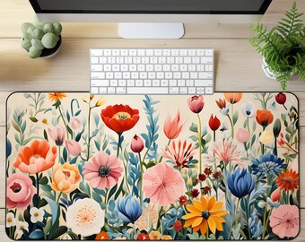 Blumen Feld Kunst Schreibtischmatte Blumengarten Schreibtischunterlage Wildblumen Mauspad Sommerblumen Schreibtischunterlage Botanisches Mousepad Lebendige Schreibtischdeko