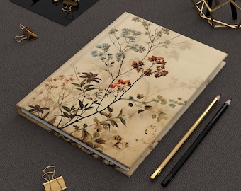 Vintage Pressed Wild Flower Hardcover Journal Floral Notebook Botanical Notebook Writing Journal Gift Idea Gift For Her Gift For Women
