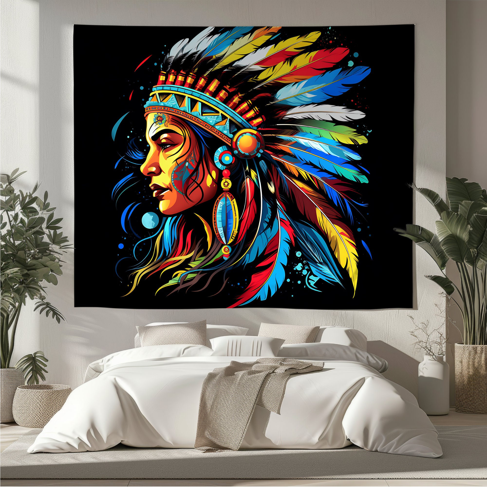 Native Women Chief Wall Tapestry Tribal Art Aesthetic Tribal Wall Art ...