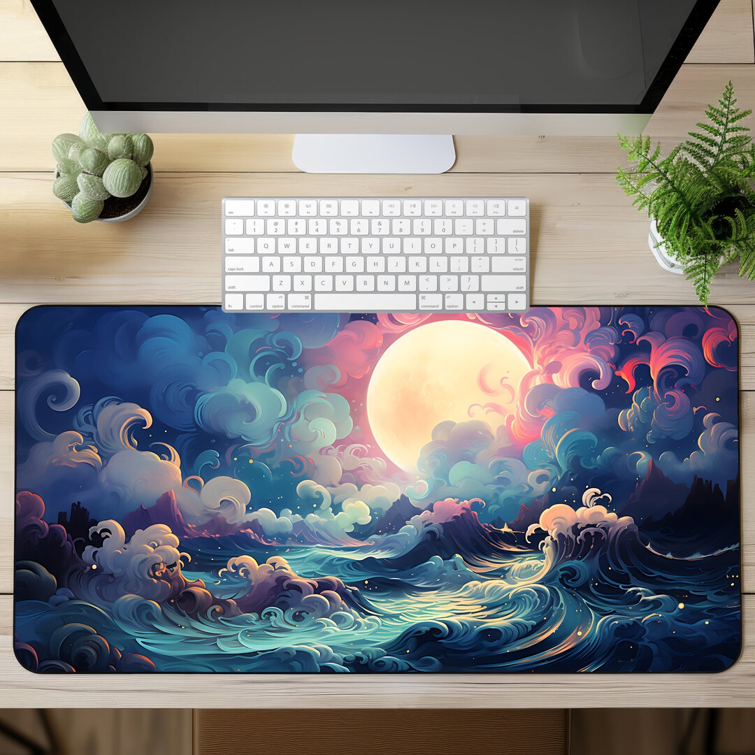 Pastel Moon Fantasy Desk Mat Cloud Mousepad Kawaii Mouse Pad Sky Desk ...