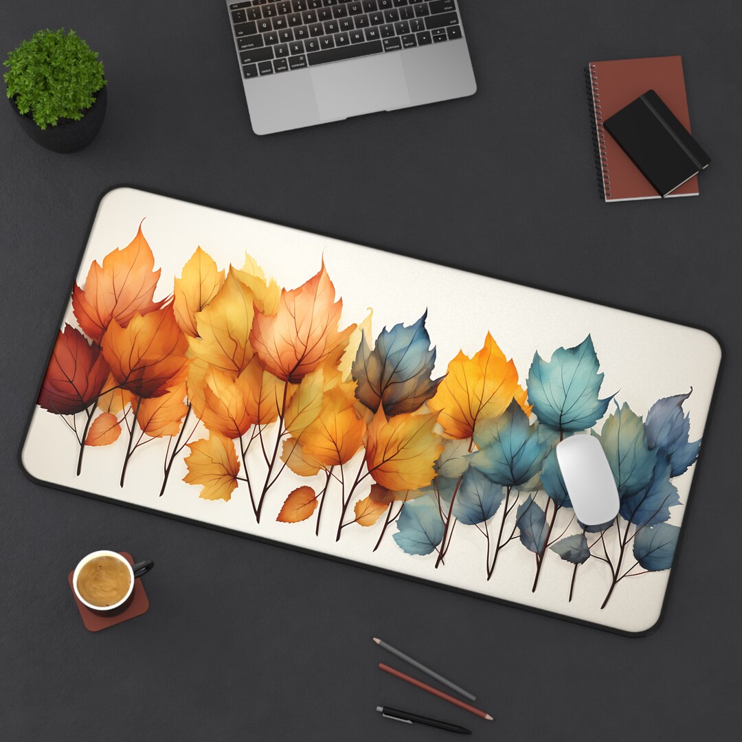 Watercolor Fall Leaves Desk Mat Cottagecore Mat Fall Aesthetic Autumn ...
