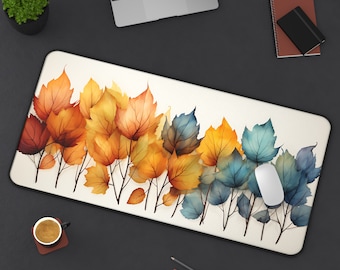 Watercolor Fall Leaves Desk Mat Cottagecore Mat Fall Aesthetic Autumn Mouse Pad Orange Desk Mat Fall Mousepad Nature Desk Decor Office Gift