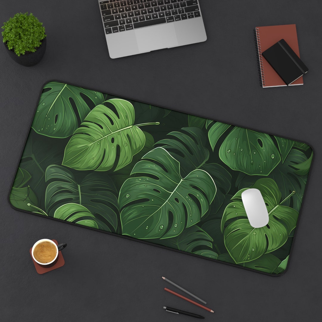Dark Green Desk Mat Monstera Leaves Mousepad Nature Lover Etsy