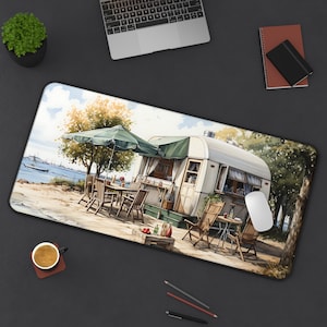 Summer Beach Desk Mat Cottage Mousepad Ocean Desk Mat Nautical Desk Pad Green Beige Keyboard Mat Home Office Desk Decor Gift Big XXL Mat