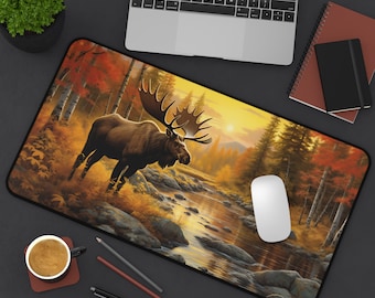 Fall Moose Desk Mat Fall Vibes Landscape Nature Lover Desk Mat Desk Mat Moose Fall Mouse Pad Gaming Mat