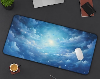 Pastel Blue Clouds Desk Mat Kawaii Mouse Pad Sky Desk Pad Cute Desk Decor Clouds Deskmat Office Gifts Night Star Sky Blue Aesthetic Desk Pad