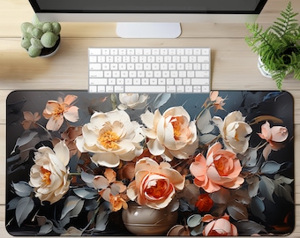 Vintage Blumen & Vase Schreibtischmatte Cottagecore Matte Botanische Kunst Mauspad Retro Floral Art Schreibtischunterlage Antike Blume Mousepad Blumen Schreibtisch Decor