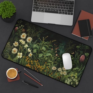 Wild Flowers Desk Mat, Floral & Botanical Mouse Pad, CottageCore Workspace Decor, Nature-Inspired Large Desk Mat