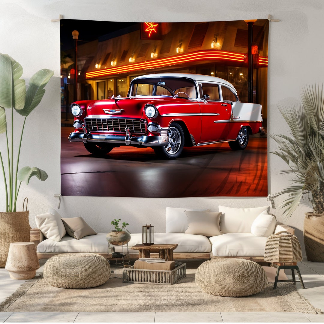 Classic Chevy Bel Air Wall Tapestry Vintage Car Wall Hanging Old School