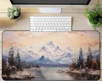 Vintage Natur Ölgemälde Schreibtischmatte Kiefer Schreibtischmatte Berg Mauspad Retro Natur Schreibtischunterlage See Mousepad Beige Ästhetische Schreibtischdekoration