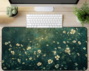 Vintage Geen Flower Field Desk Mat Floral Desk Mat Wild Flower Mouse Pad Sage Green Desk Pad Botanical Garden Mousepad Elegant Desk Decor