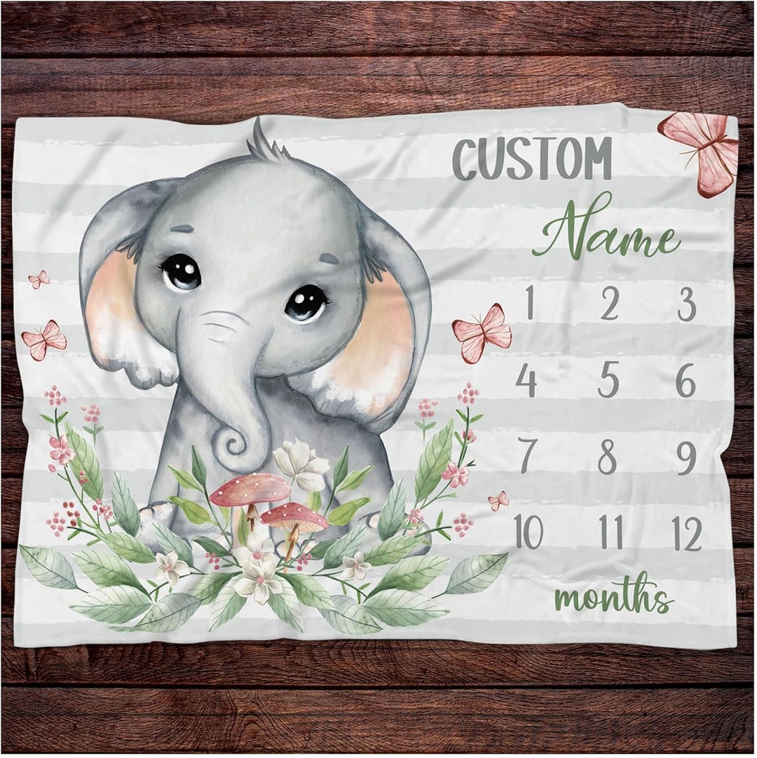 Personalized Elephant Baby Milestone Blanket Custom Elephant Etsy