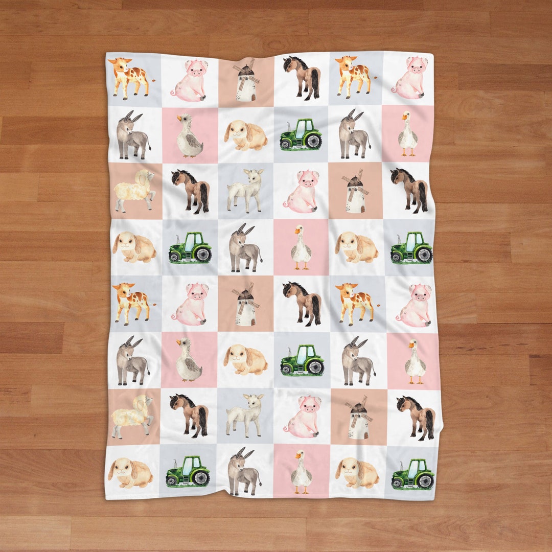 Farm Animals Blanket Farm Baby Blanket Tractor Cow Pig Duck Etsy