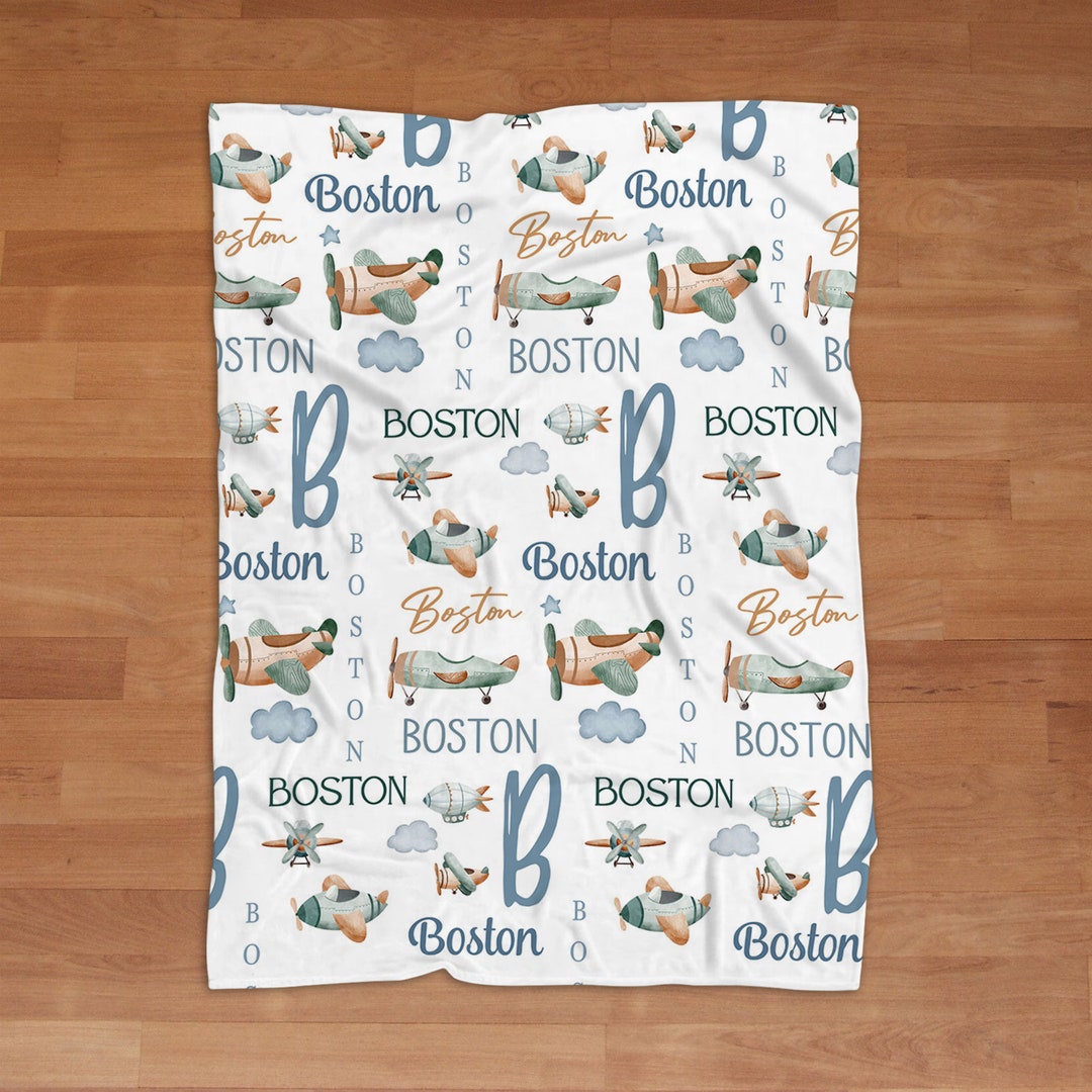 Personalized Airplane Blanket Airplane Baby Blanket Custom Etsy