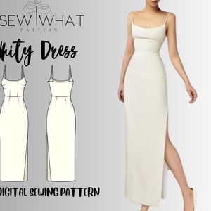 Whity dress|wedding slit dress pattern|evening dress pattern|party dress pattern|women pdf dress sewing pattern|13 sizes