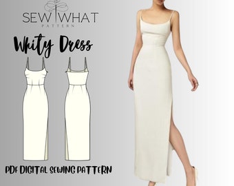 Robe blanche | modèle de robe fendue de mariage | modèle de robe de soirée | modèle de robe de soirée | modèle de couture de robe pdf pour femmes | 13 tailles