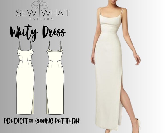 Whity dress|wedding slit dress pattern|evening dress pattern|party dress pattern|women pdf dress sewing pattern|13 sizes