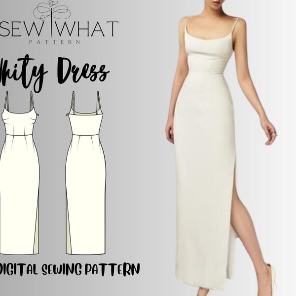 Robe blanche | modèle de robe fendue de mariage | modèle de robe de soirée | modèle de robe de soirée | modèle de couture de robe pdf pour femmes | 13 tailles