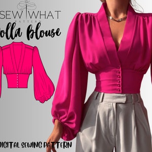 Dolla blouse pattern|women blouse sewing pattern|women top sewing pattern|Puffy long sleeve pattern|Blouse pattern|PDF sewing pattern