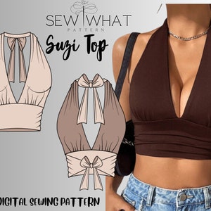 Halter crop top sewing pattern women sewing pattern crop top sewing pattern easy sewing pattern zdjęcie 1